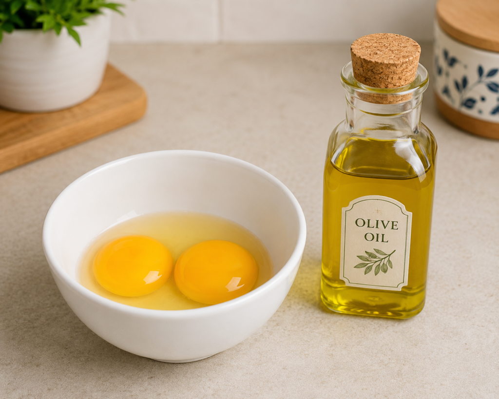Egg yolk and olive oil hair mask home remedy for dry damaged hair