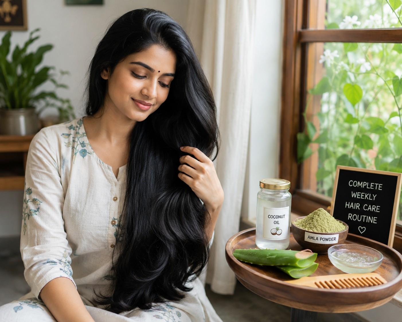 7 days hair care routine for Indian women with natural ingredients