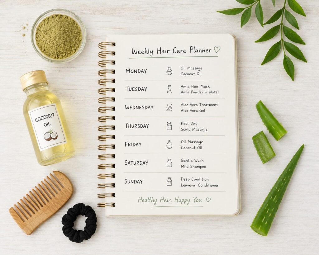 weekly hair care routine planner for healthy hair growth