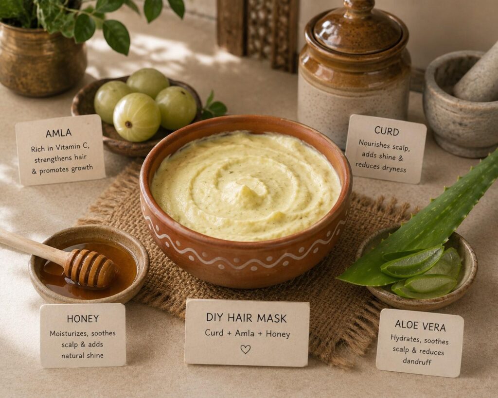 DIY hair mask with amla curd and honey for deep nourishment
