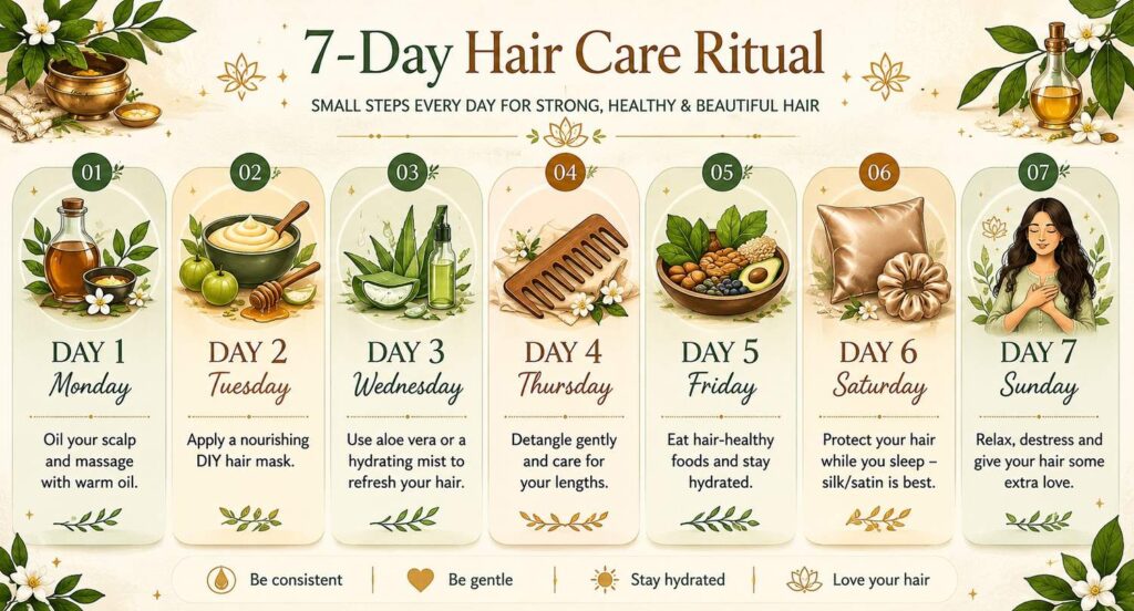 7 day hair care routine weekly summary chart for Indian women