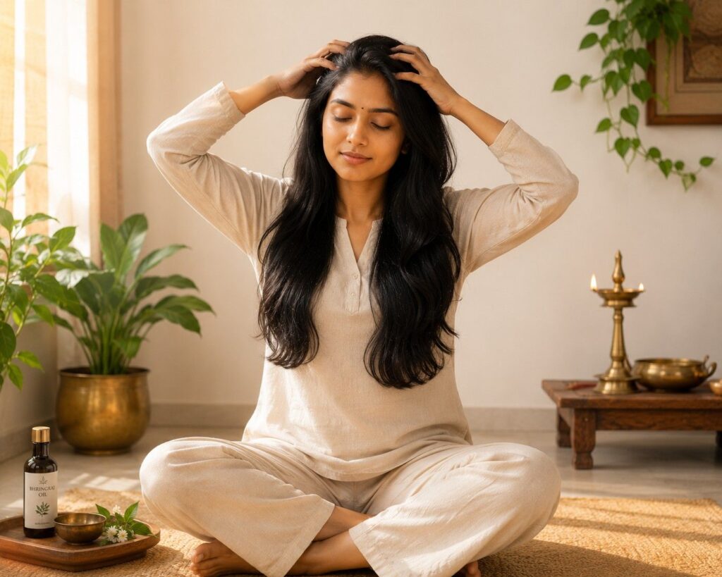 Ayurvedic shiro abhyanga head massage with oil for relaxation and stress relief