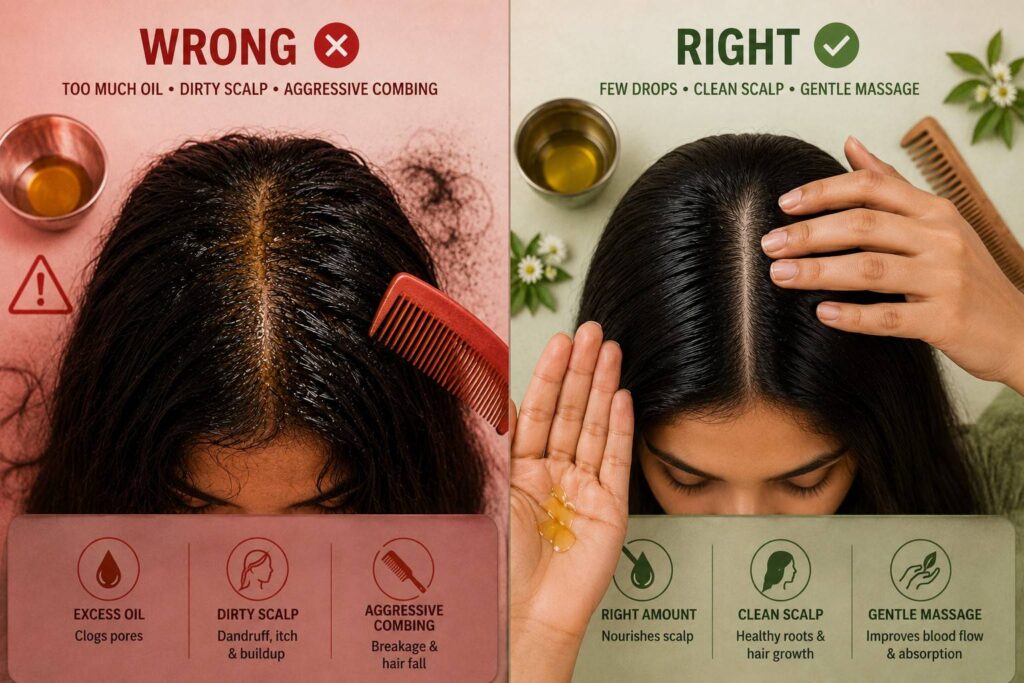 common hair oiling mistakes Indians make and the correct way to oil hair