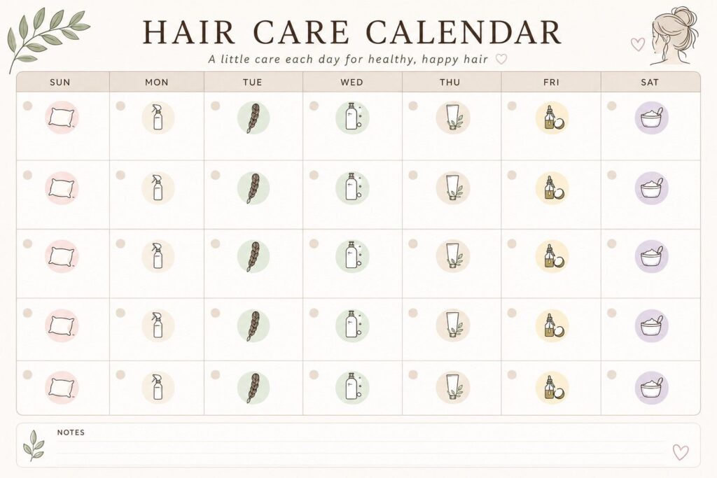 Weekly hair care routine planner chart for Indian hair"