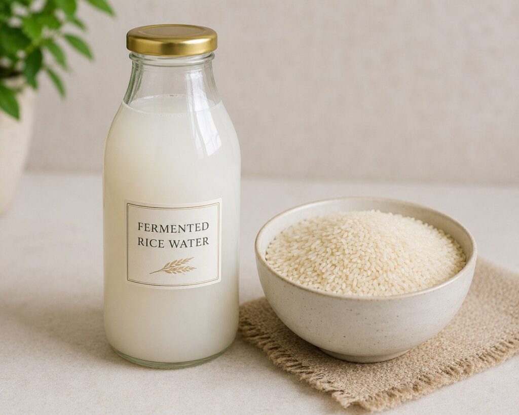 Fermented rice water rinse home remedy for dry dull hair natural protein treatment India
