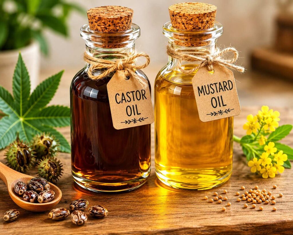 Castor oil and mustard oil blend home remedy for severely dry hair in India
