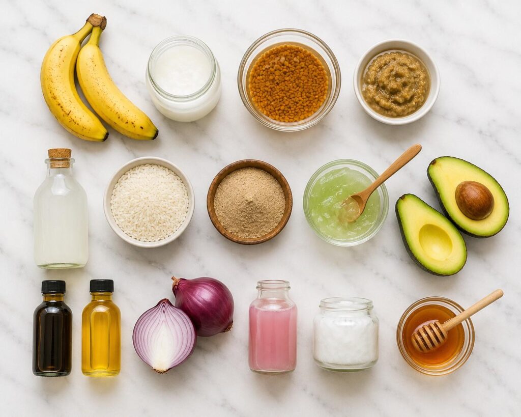 All 12 home remedy ingredients for dry hair including coconut oil aloe vera honey methi and amla
