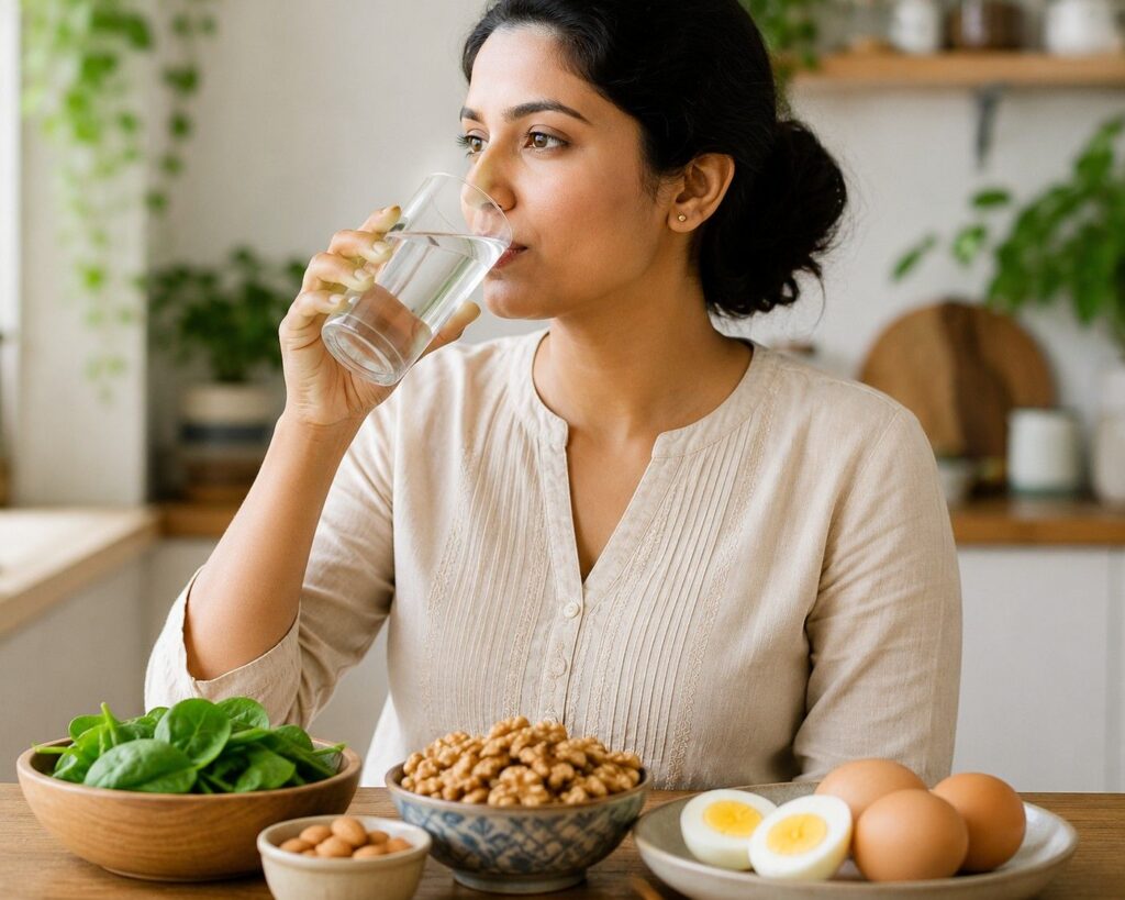 Daily habits to prevent dry hair including drinking water eating omega-3 foods and avoiding heat styling
