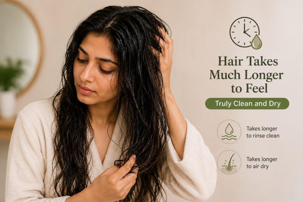 Hair Takes Much Longer to Feel Truly Clean and Dry