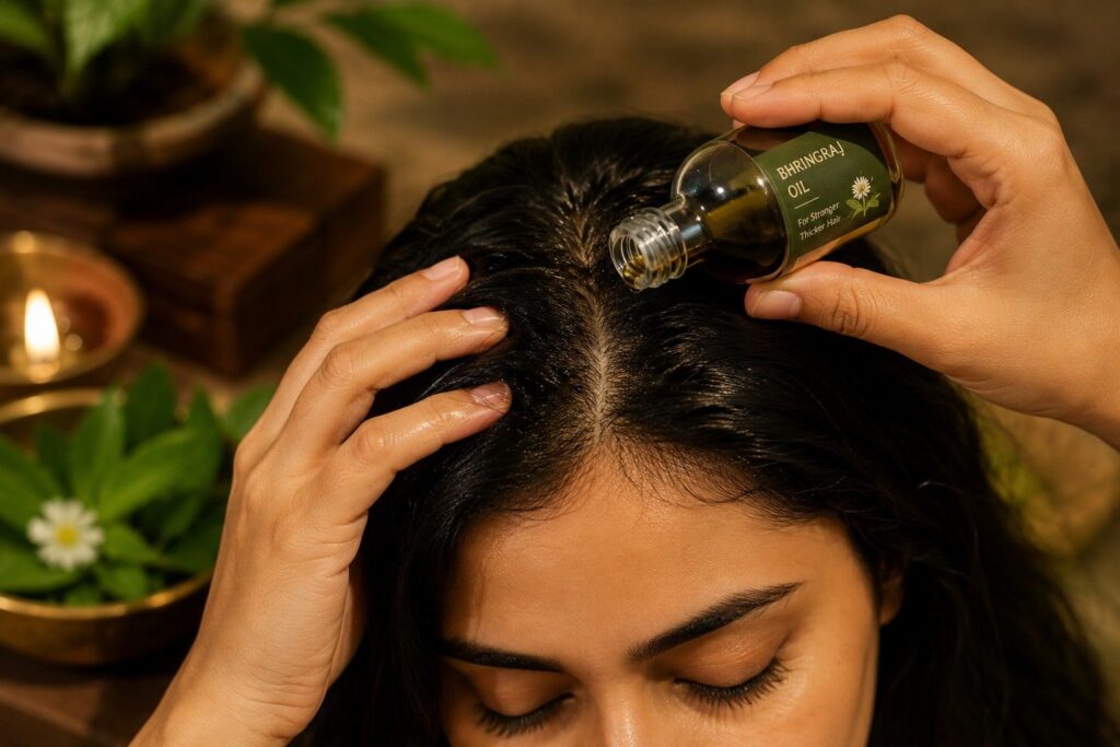 Bhringraj oil massage for hair fall — Ayurvedic remedy at home