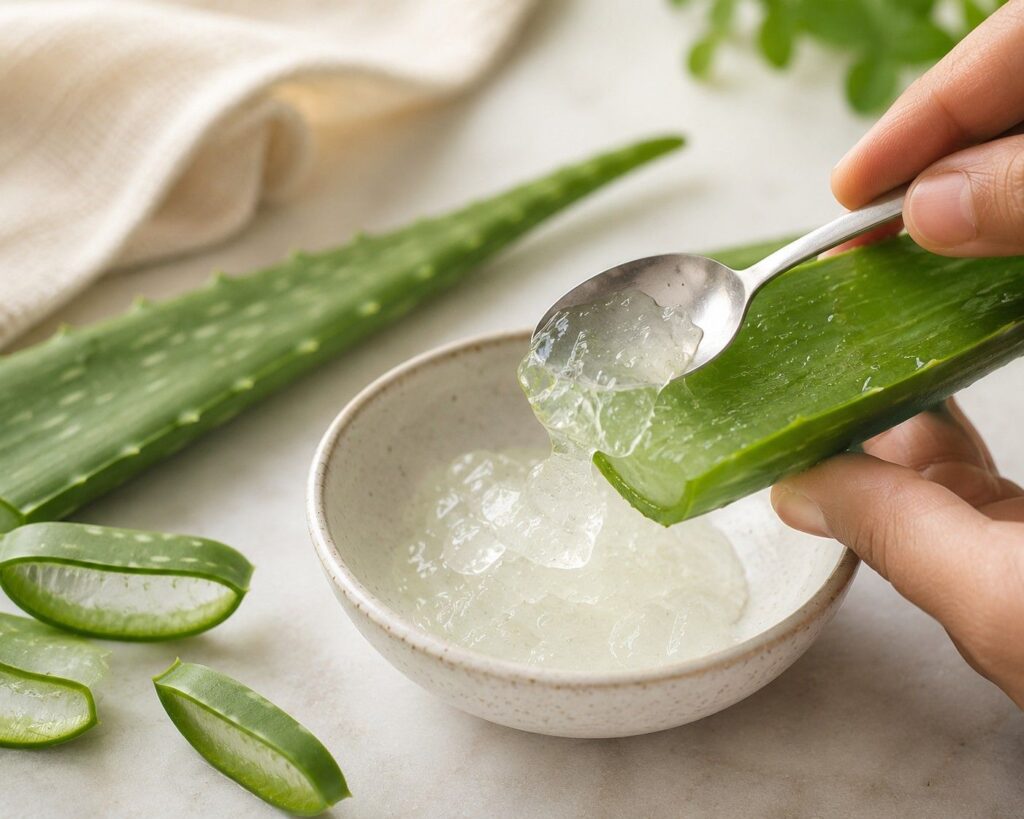 Fresh aloe vera gel for scalp health and hair fall control at home