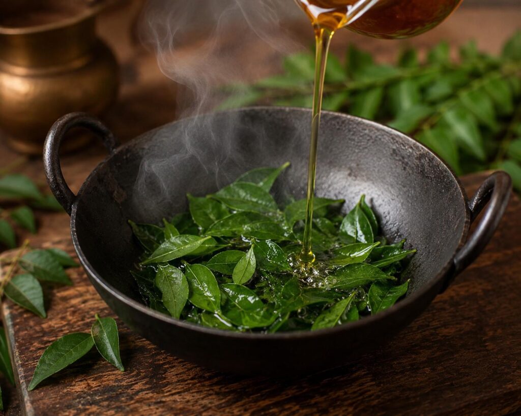 curry leaves coconut oil home remedy for hair thinning and growth