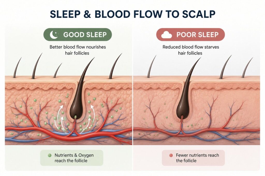Scalp blood circulation during sleep delivering nutrients to hair follicles — Indian women hair fall