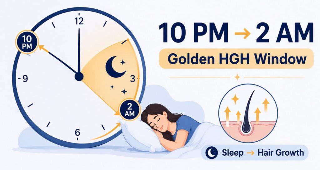 Human growth hormone released during deep sleep 10pm to 2am — hair growth window