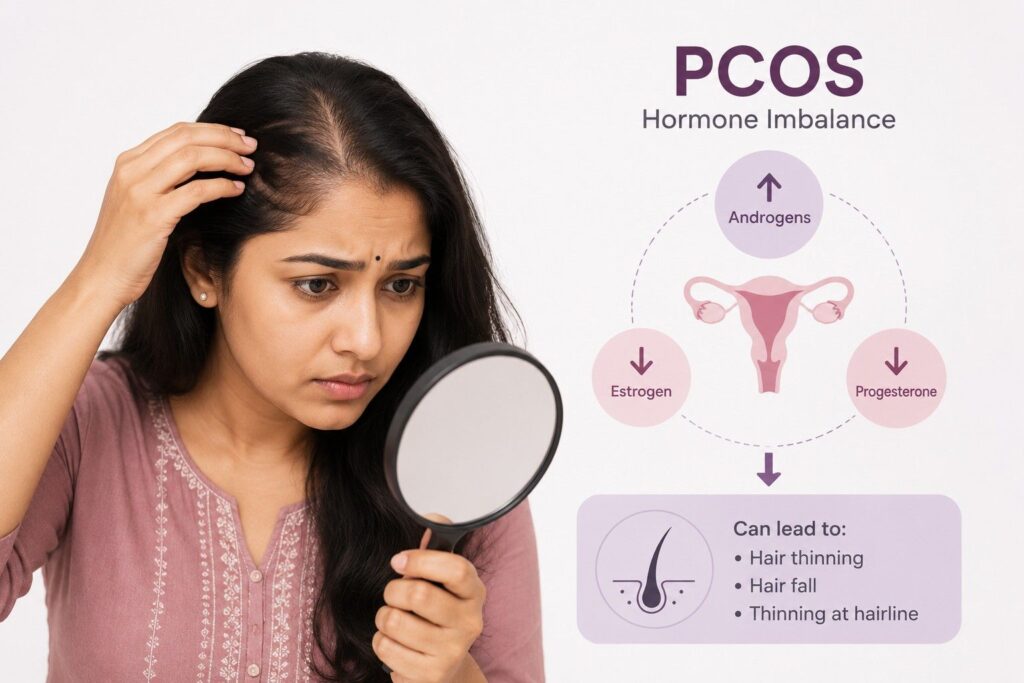 PCOS hormonal imbalance and poor sleep causing hair loss in Indian women