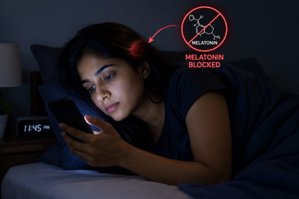 Phone screen blue light blocking melatonin and causing hair loss at night