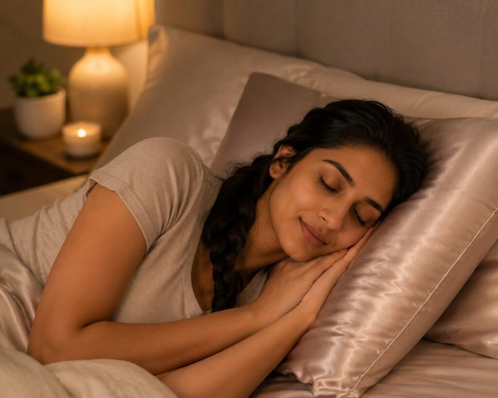  Protective hairstyle for sleeping — satin pillowcase and loose braid for hair care