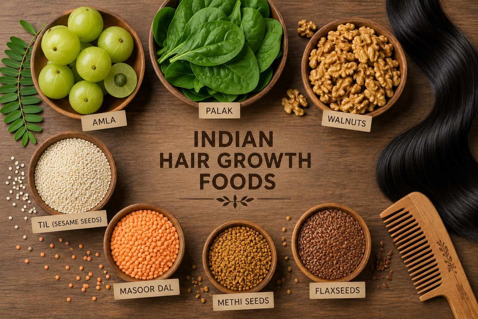 hair growth foods for vegetarian women India flat lay