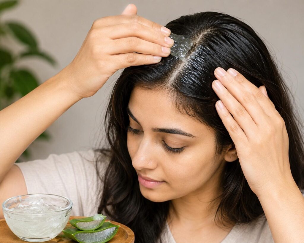 Aloe vera scalp treatment mixed with coconut oil in a bowl