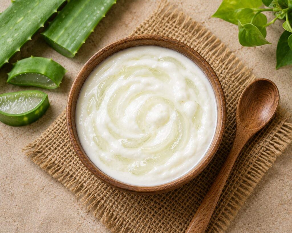 Curd and aloe vera scalp treatment hair mask for dandruff