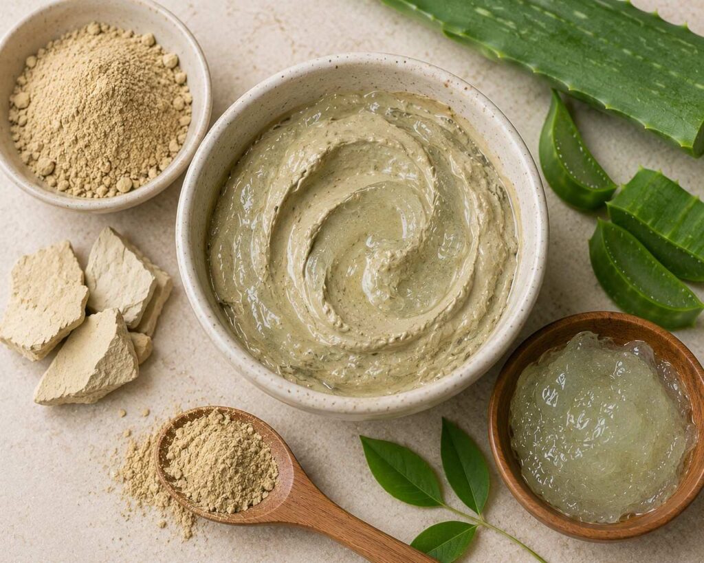 Multani mitti and aloe vera scalp treatment for oily scalp