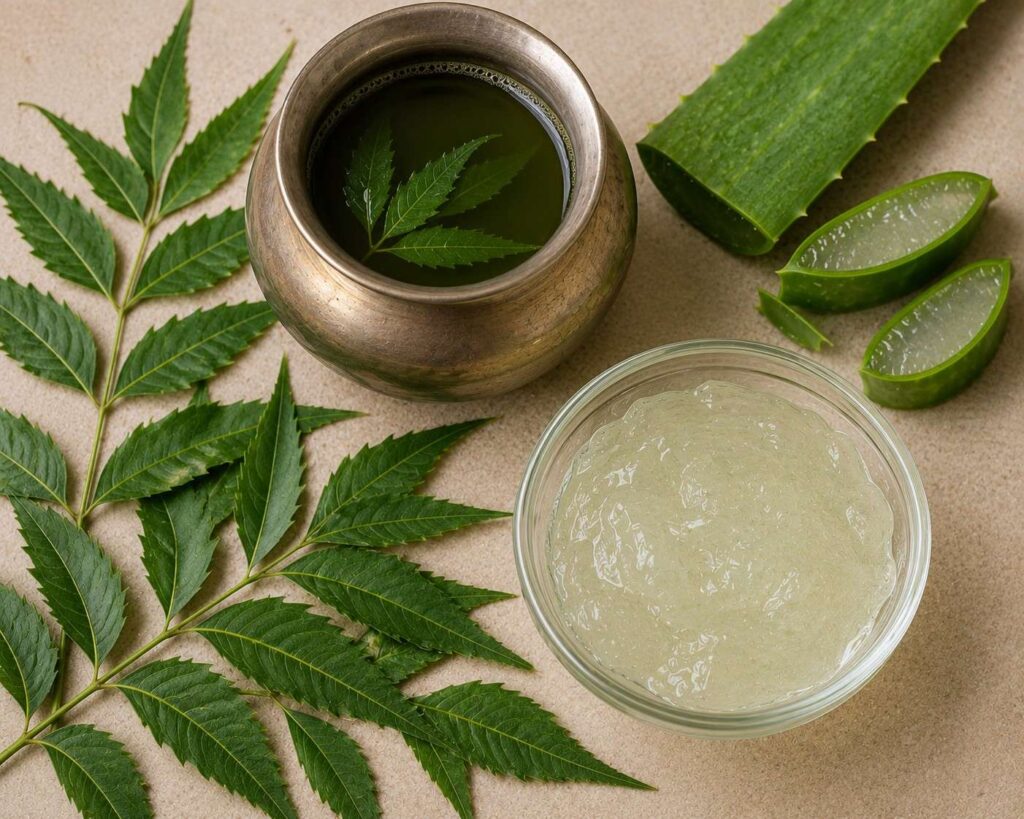 Neem water and aloe vera scalp treatment for scalp infection