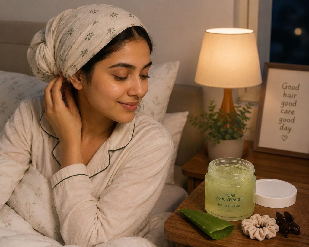 Overnight aloe vera scalp treatment hair wrap routine