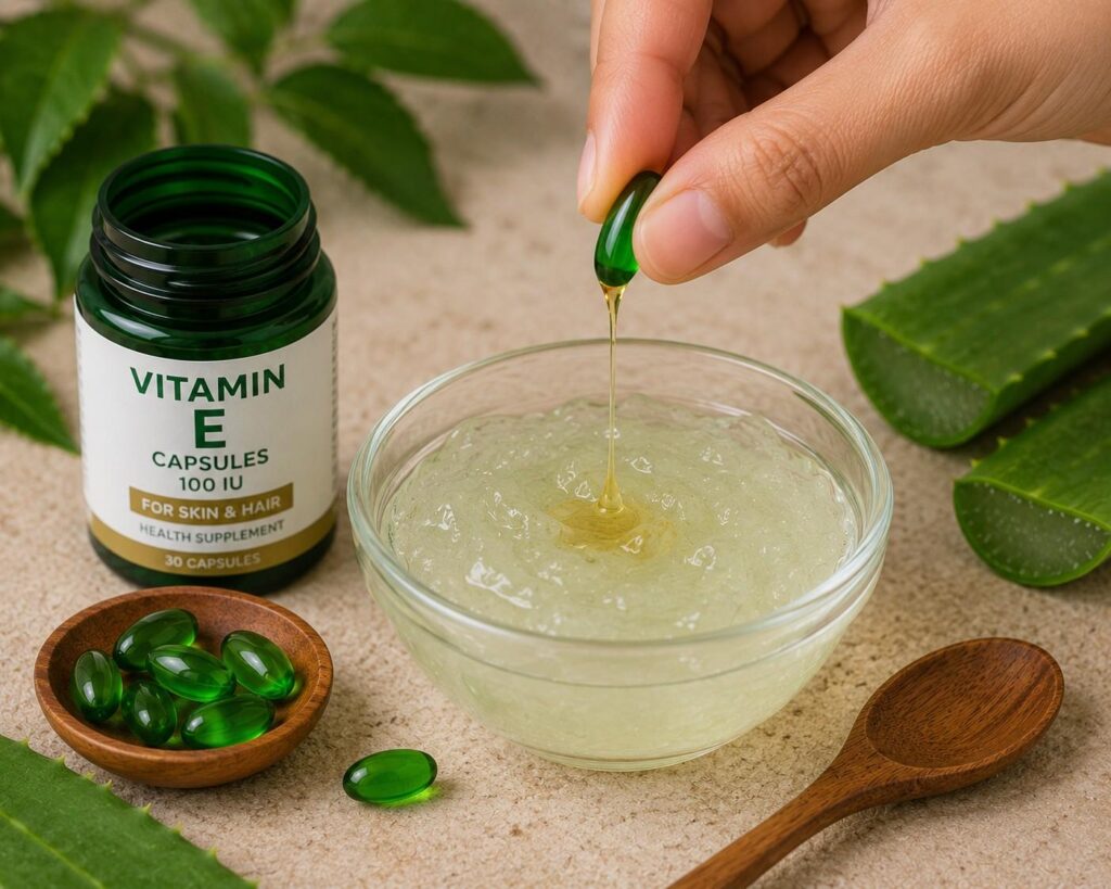 Vitamin E and aloe vera scalp treatment for dry flaky scalp