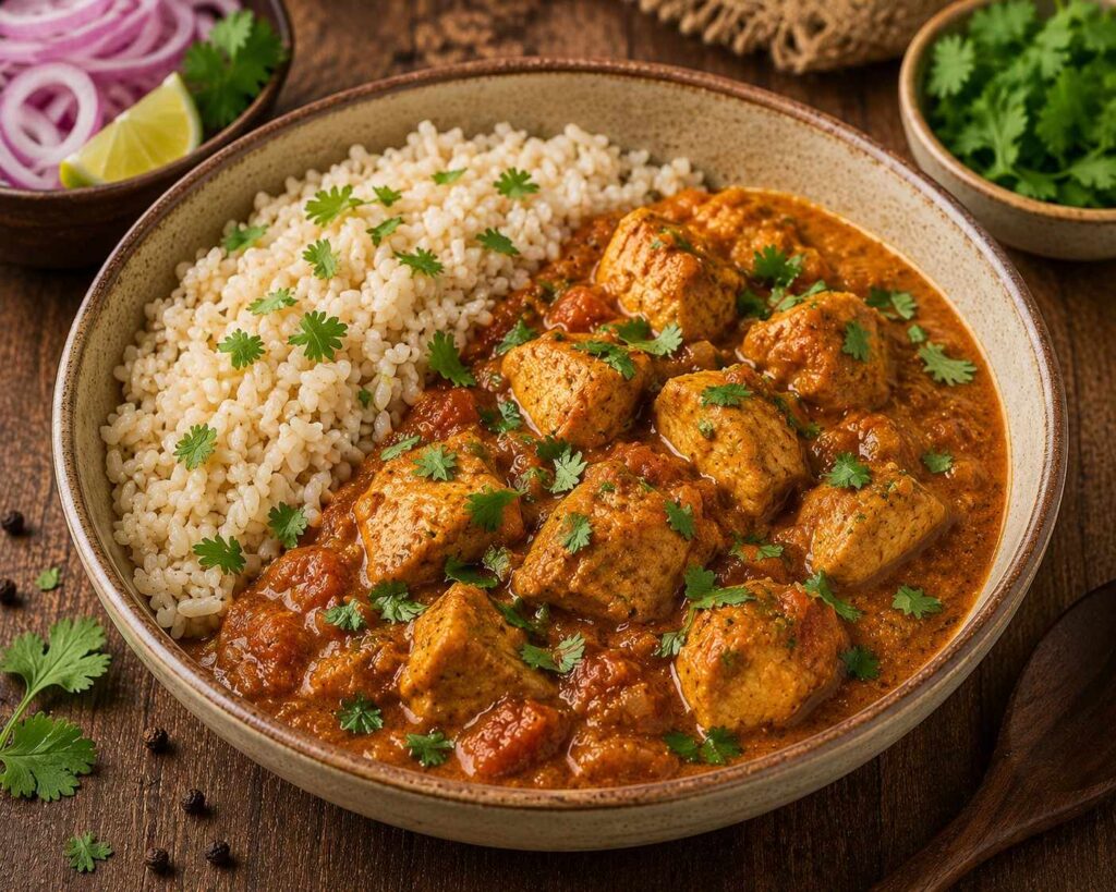 chicken curry brown rice high protein indian meal