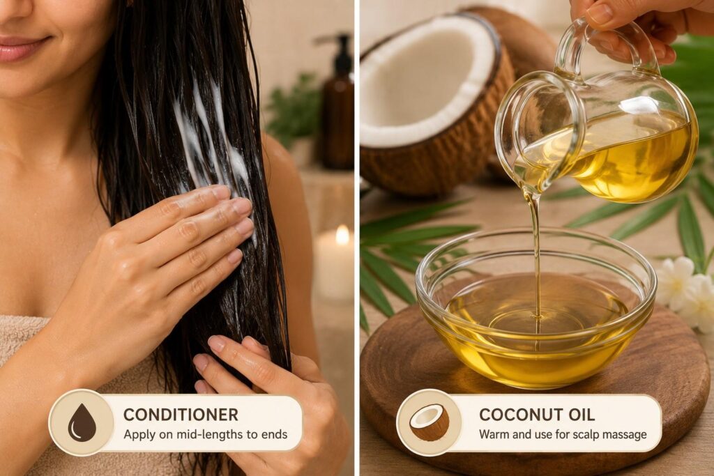  conditioner and coconut oil routine for Indian hair