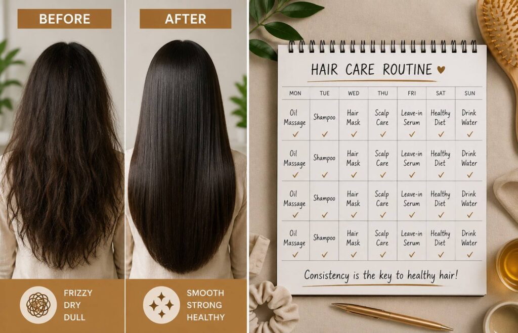 Consistent hair care routine for long term hair growth
