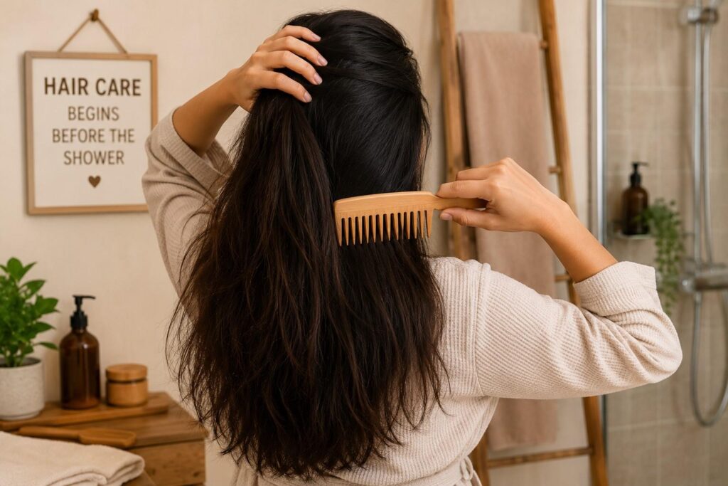 detangling dry hair before wash for healthy hair routine