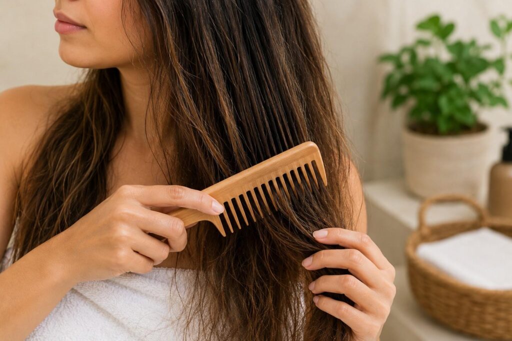 detangling dry hair before washing to prevent frizz