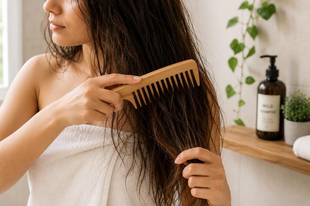 Detangling dry hair before wash for hair growth