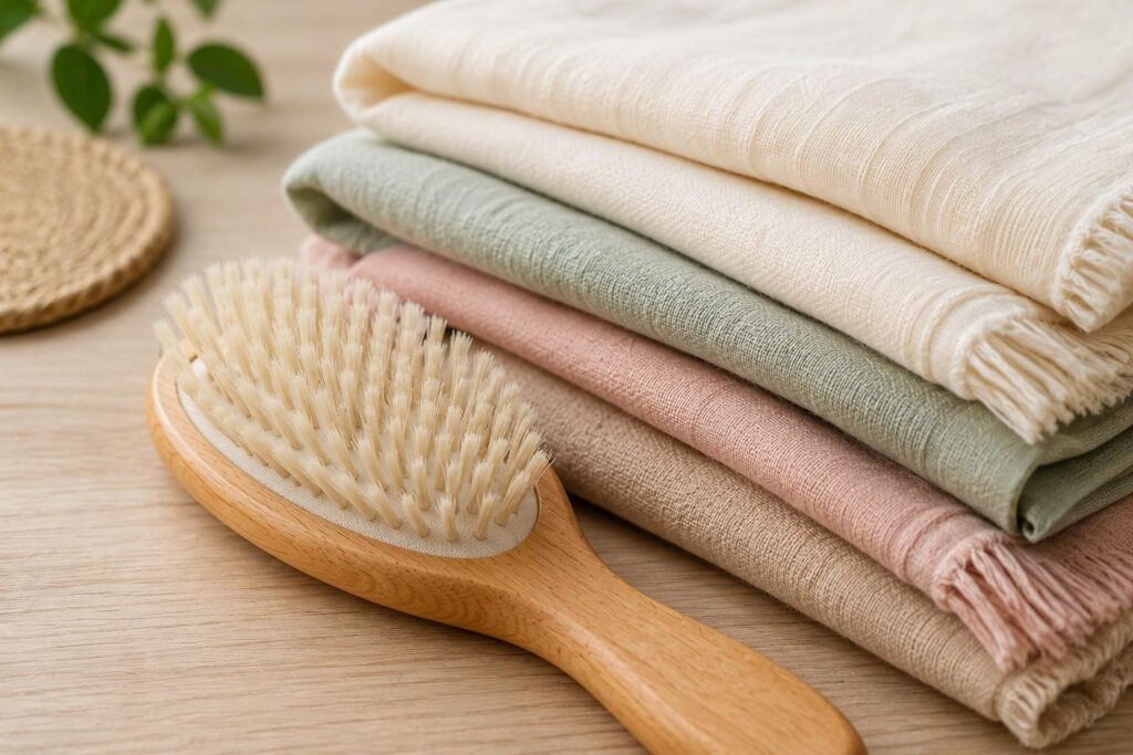 Soft brush and cotton scarves for hair fall during chemotherapy