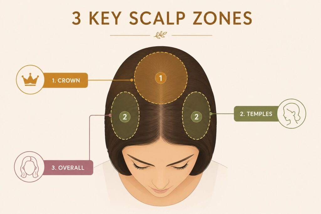hair fall pattern crown vs temples diagram