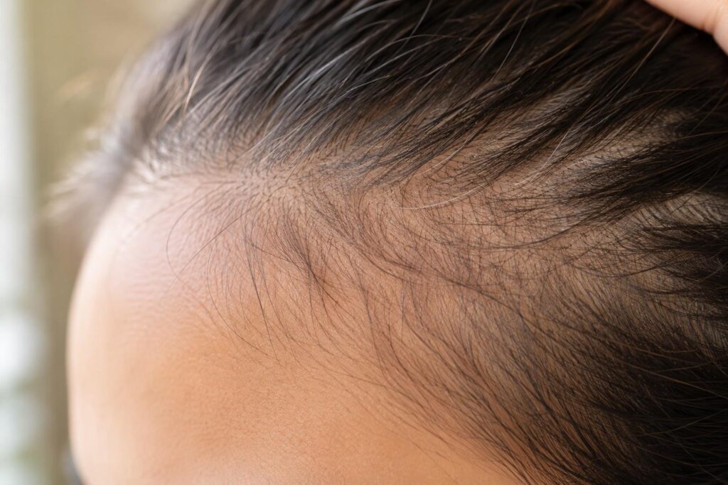 Early hair regrowth stage after chemotherapy treatment