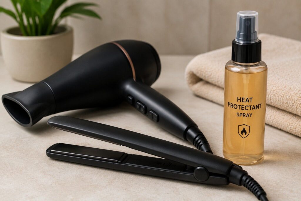 heat protectant spray before straightening frizzy hair