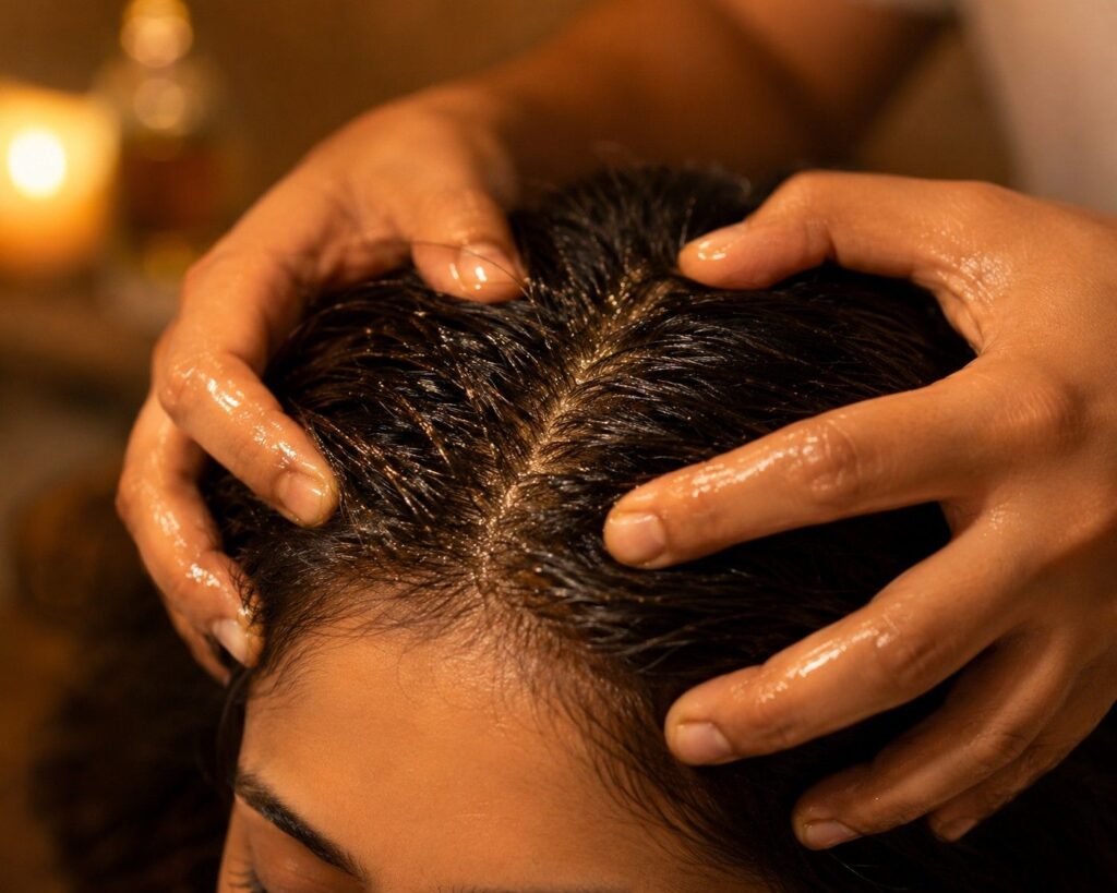 Warm oil scalp massage for hair growth abroad