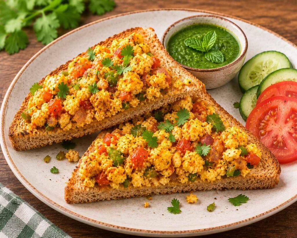paneer bhurji toast high protein indian breakfast