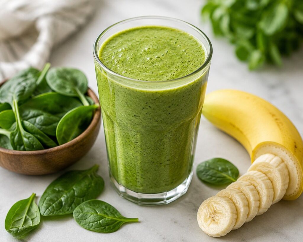 Spinach and banana smoothie for hair growth with iron and biotin