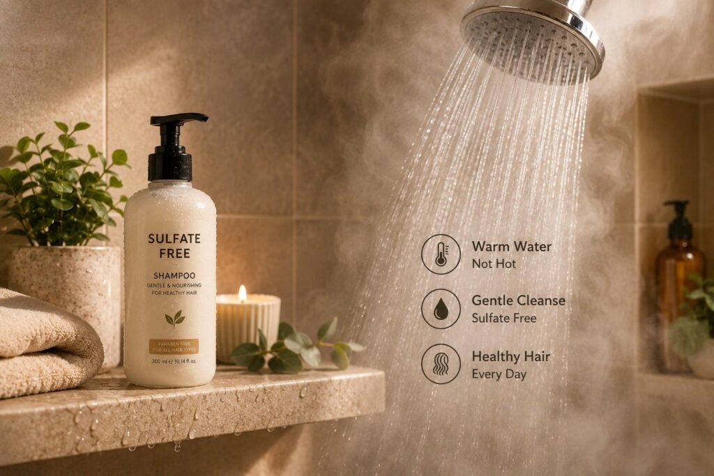  lukewarm water and sulfate free shampoo for hard water hair