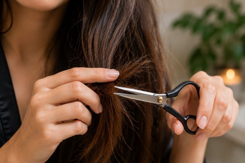 trimming split ends for frizzy hair care