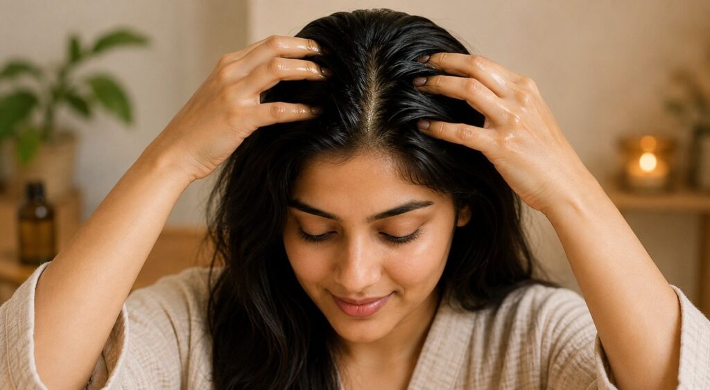 home remedies for hair fall from stress - warm oil scalp massage