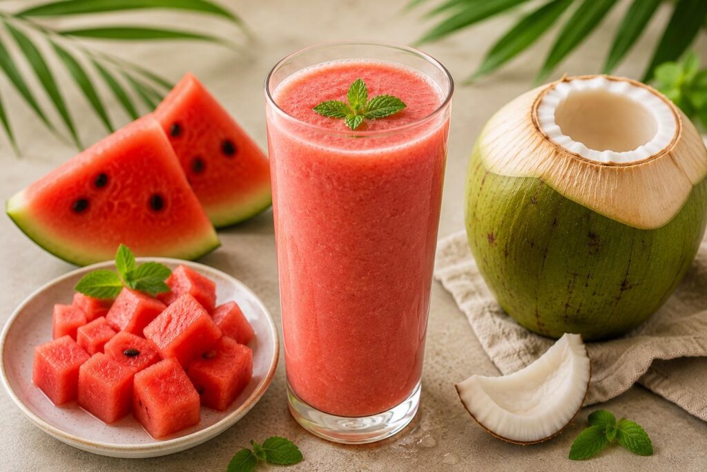Watermelon seed and coconut water smoothie for hydration